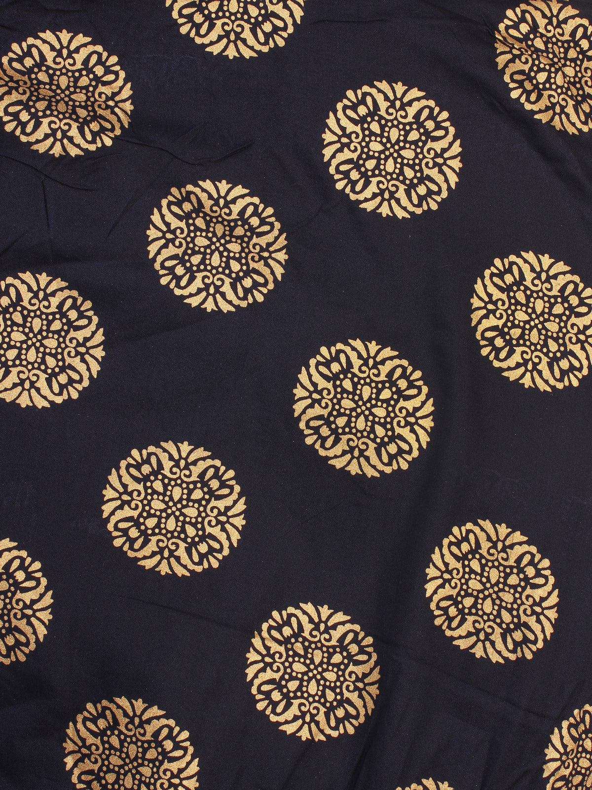 Blue Gold Block Printed Cotton Fabric Per Meter - F001F2200
