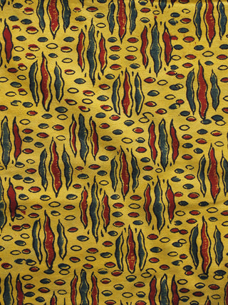 Yellow Maroon Green Ajrakh Hand Block Printed Cotton Blouse Fabric - BPA043