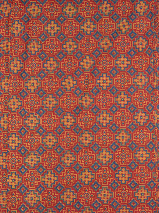 Red Grey Orange Ajrakh Printed Cotton Fabric Per Meter - F0916712