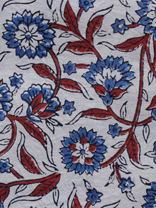 Ivory Red Blue Ajrakh Hand Block Printed Cotton Blouse Fabric - BPA0145