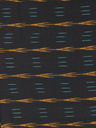 Black Teal Blue Orange Pochampally Hand Weaved Ikat Fabric Per Meter - F0916754