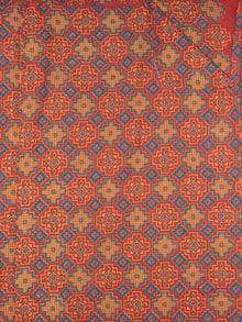 Red Grey Orange Ajrakh Printed Cotton Fabric Per Meter - F0916712