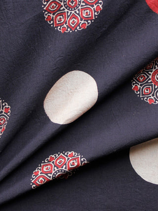 Indigo White Red Ajrakh Hand Block Printed Cotton Fabric Per Meter - F003F1545