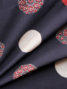 Indigo White Red Ajrakh Hand Block Printed Cotton Fabric Per Meter - F003F1545