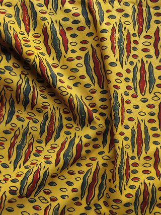 Yellow Maroon Green Ajrakh Hand Block Printed Cotton Blouse Fabric - BPA043