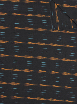 Black Teal Blue Orange Pochampally Hand Weaved Ikat Fabric Per Meter - F0916754