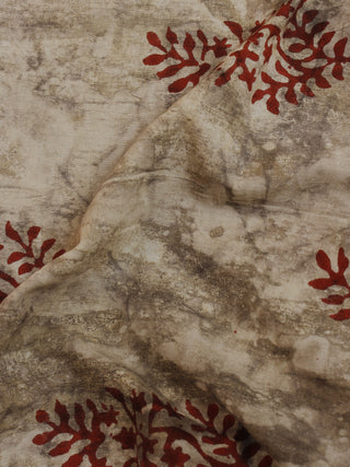 Beige Red Hand Block Printed Cotton Cambric Fabric Per Meter - F0916125