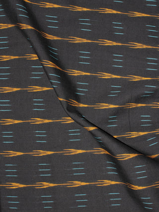 Black Teal Blue Orange Pochampally Hand Weaved Ikat Fabric Per Meter - F0916754