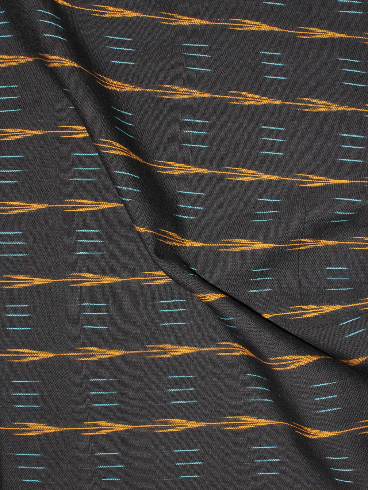 Black Teal Blue Orange Pochampally Hand Weaved Ikat Fabric Per Meter - F0916754
