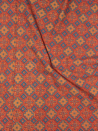 Red Grey Orange Ajrakh Printed Cotton Fabric Per Meter - F0916712