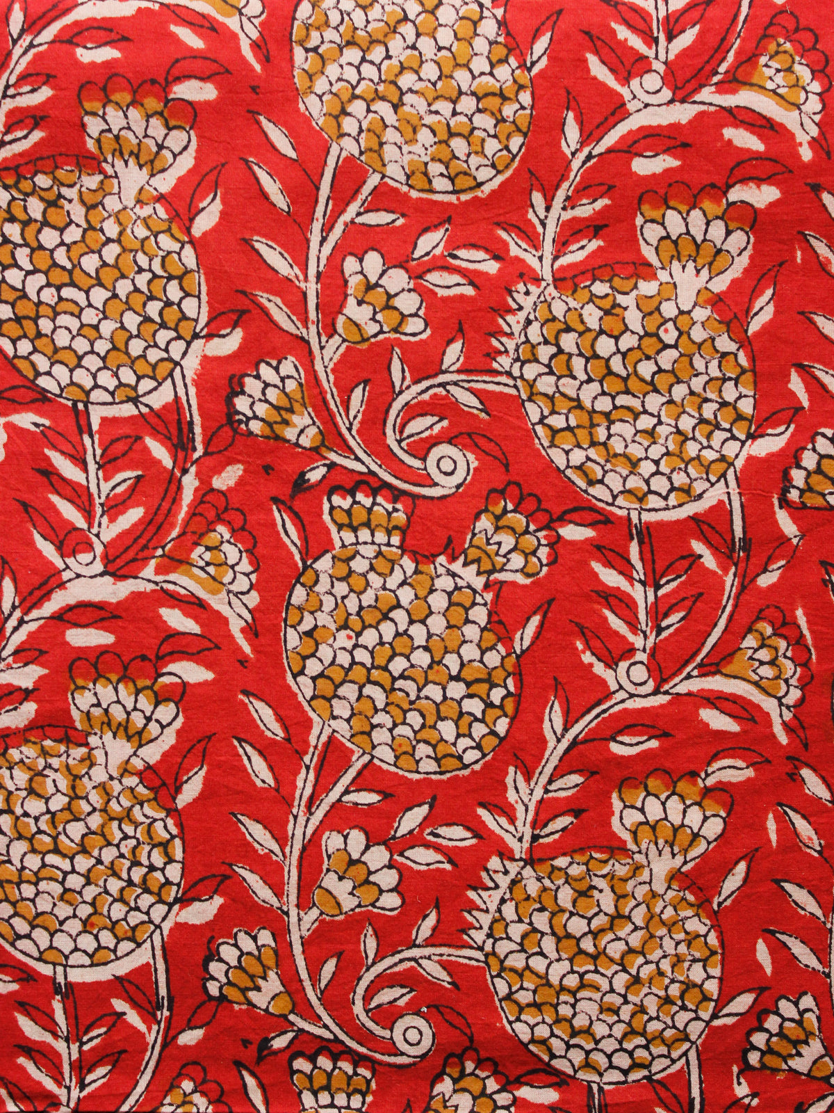 Red Beige Mustard Black Hand Block Printed Cotton Fabric Per Meter - F001F1374