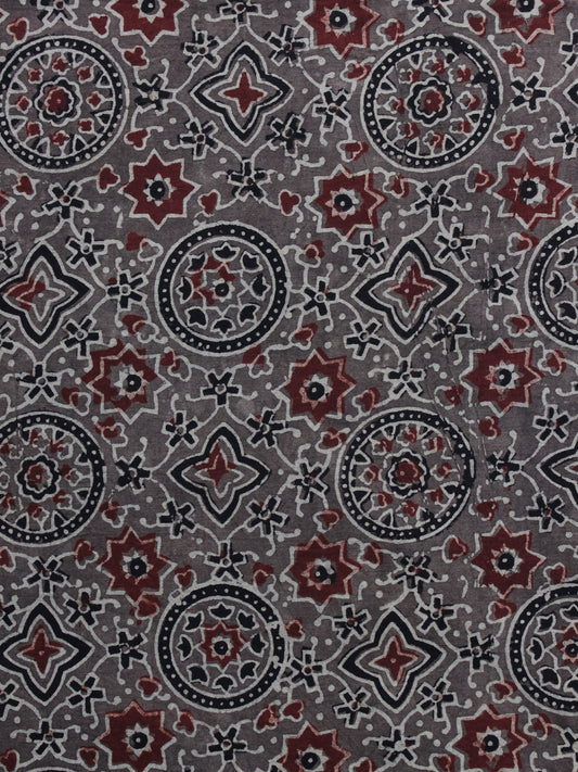 Brown Red Black Ajrakh Printed Cotton Fabric Per Meter - F003F1200