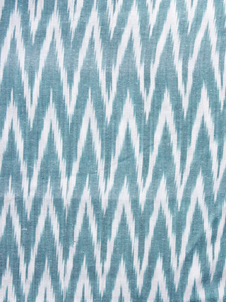 Teal Green White Pochampally Hand Weaved Ikat Fabric Per Meter - F003F1253