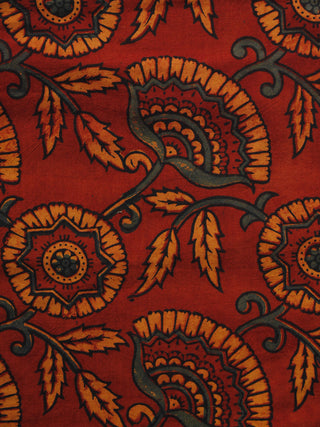 Rust Orange Green Black Ajrakh Hand Block Printed Cotton Blouse Fabric - BPA068