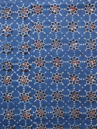 Indigo Black Red Ivory Ajrakh Hand Block Printed Cotton Fabric Per Meter - F003F1617
