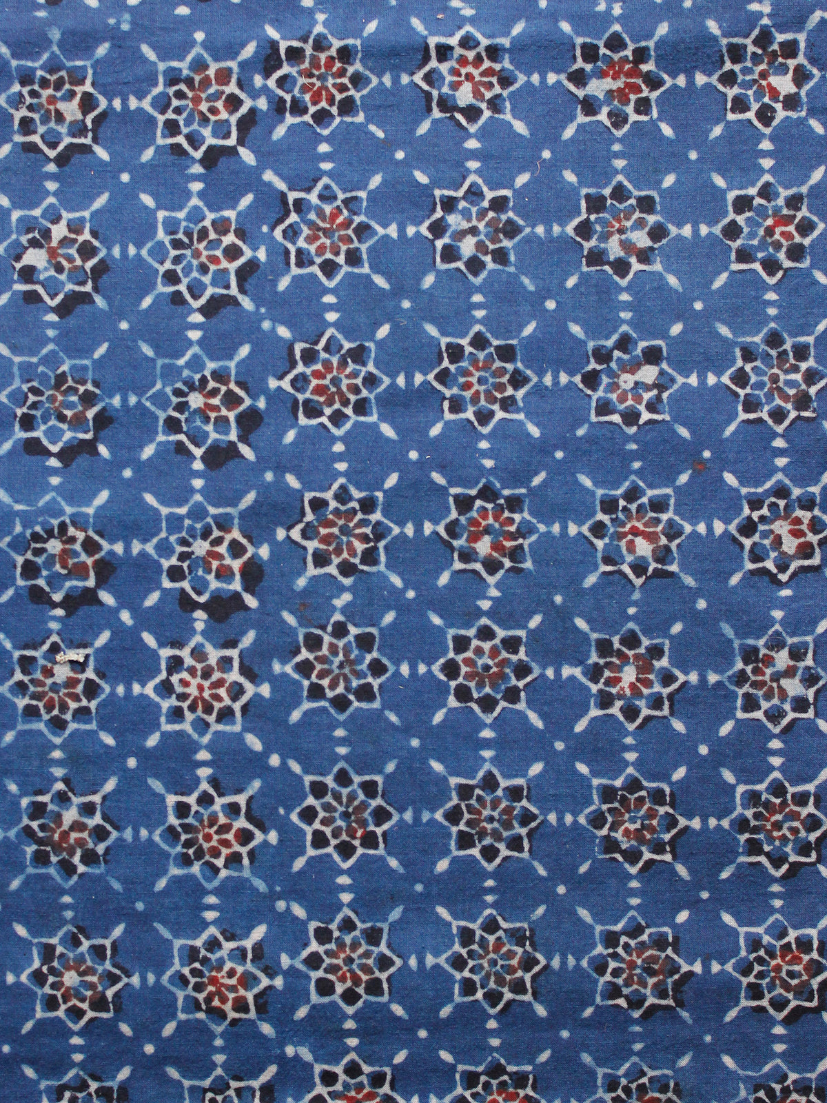 Indigo Black Red Ivory Ajrakh Hand Block Printed Cotton Fabric Per Meter - F003F1617