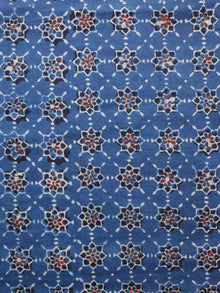 Indigo Black Red Ivory Ajrakh Hand Block Printed Cotton Fabric Per Meter - F003F1617