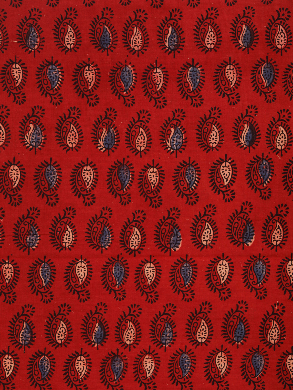Red Black Indigo Beige Ajrakh Hand Block Printed Cotton Fabric Per Meter - F003F1777