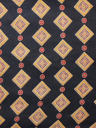 Black Peanut Brown Red Ajrakh Hand Block Printed Rayon Fabric Per Meter - F003F1546