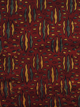 Maroon Yellow Green Ajrakh Hand Block Printed Cotton Blouse Fabric - BPA044