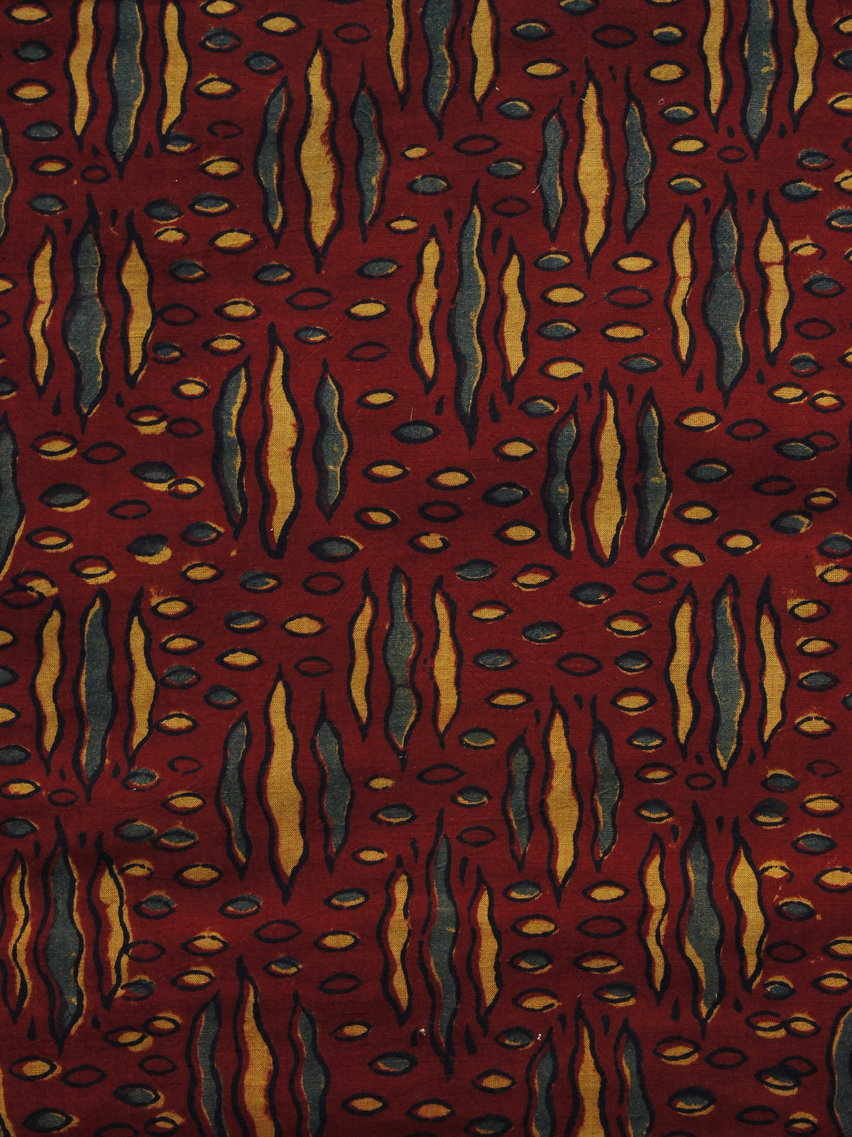 Maroon Yellow Green Ajrakh Hand Block Printed Cotton Blouse Fabric - BPA044