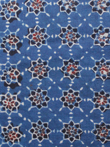 Indigo Black Red Ivory Ajrakh Hand Block Printed Cotton Fabric Per Meter - F003F1617