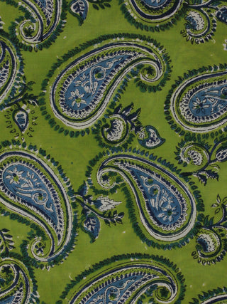 Green Indigo Hand Block Printed Cotton Fabric Per Meter - F001F2034
