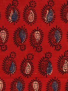 Red Black Indigo Beige Ajrakh Hand Block Printed Cotton Fabric Per Meter - F003F1777