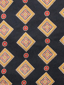 Black Peanut Brown Red Ajrakh Hand Block Printed Rayon Fabric Per Meter - F003F1546