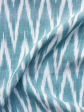 Teal Green White Pochampally Hand Weaved Ikat Fabric Per Meter - F003F1253
