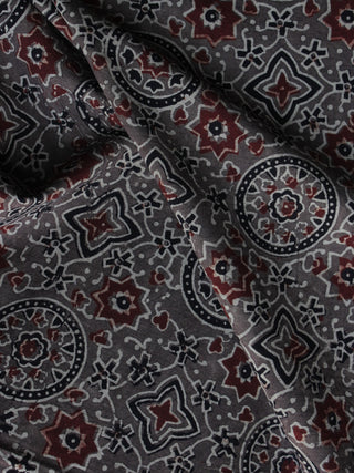 Brown Red Black Ajrakh Printed Cotton Fabric Per Meter - F003F1200