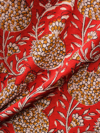 Red Beige Mustard Black Hand Block Printed Cotton Fabric Per Meter - F001F1374