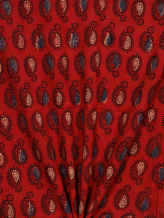Red Black Indigo Beige Ajrakh Hand Block Printed Cotton Fabric Per Meter - F003F1777