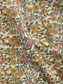 Beige Mustard Pink Green Hand Printed Cotton Fabric Per Meter - F001F1090