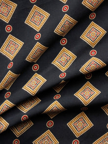 Black Peanut Brown Red Ajrakh Hand Block Printed Rayon Fabric Per Meter - F003F1546