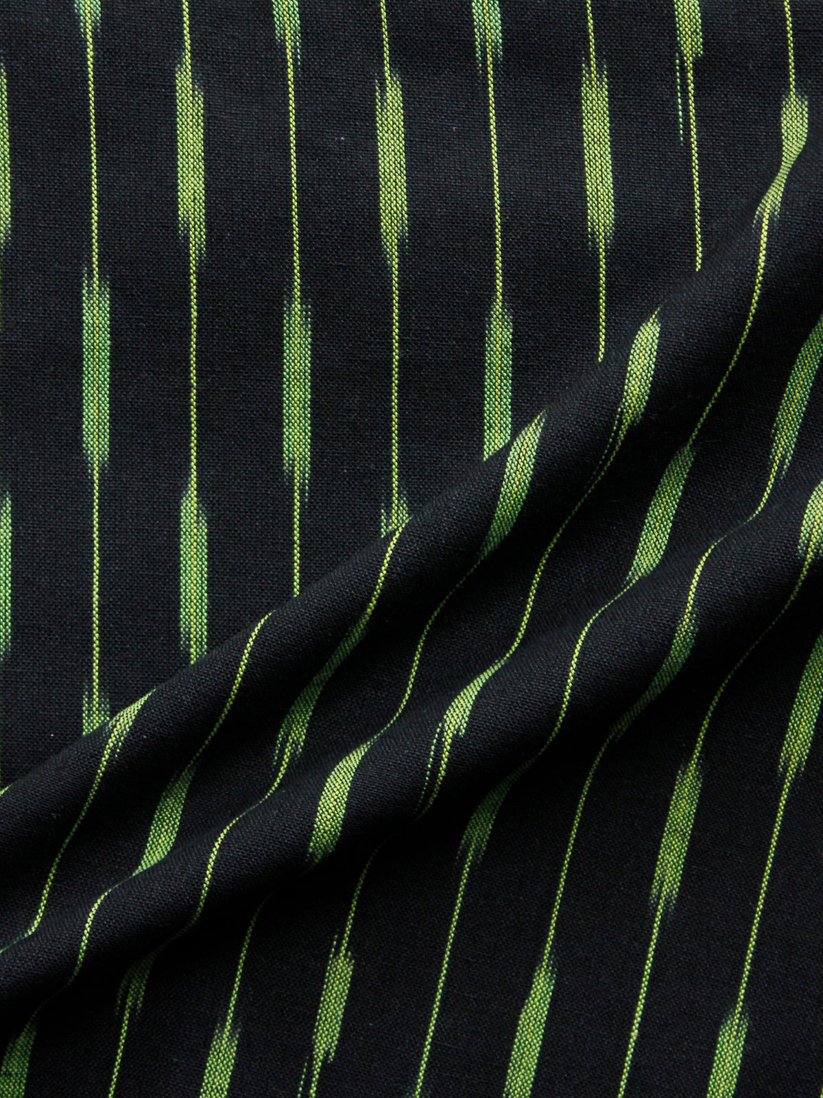 Black Green Pochampally Hand Woven Ikat Cotton Fabric Per Meter - F002F1445