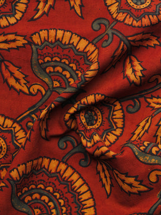 Rust Orange Green Black Ajrakh Hand Block Printed Cotton Blouse Fabric - BPA068