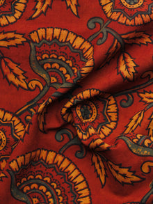 Rust Orange Green Black Ajrakh Hand Block Printed Cotton Blouse Fabric - BPA068