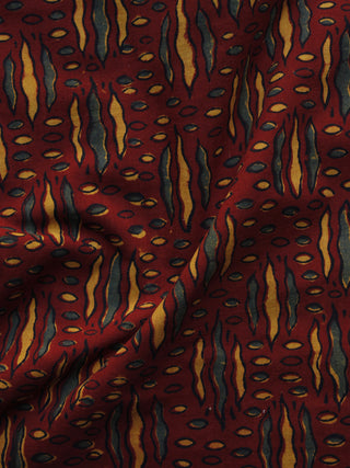 Maroon Yellow Green Ajrakh Hand Block Printed Cotton Blouse Fabric - BPA044
