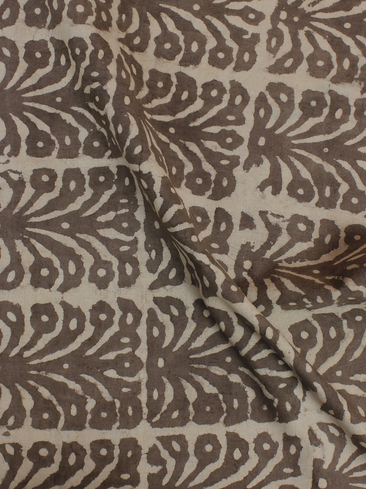 Beige Color Hand Block Printed Cotton Cambric Fabric Per Meter - F0916123