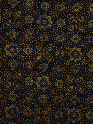 Black Brown Yellow Green Ajrakh Hand Block Printed Cotton Blouse Fabric - BPA045