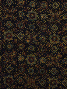 Black Brown Yellow Green Ajrakh Hand Block Printed Cotton Blouse Fabric - BPA045