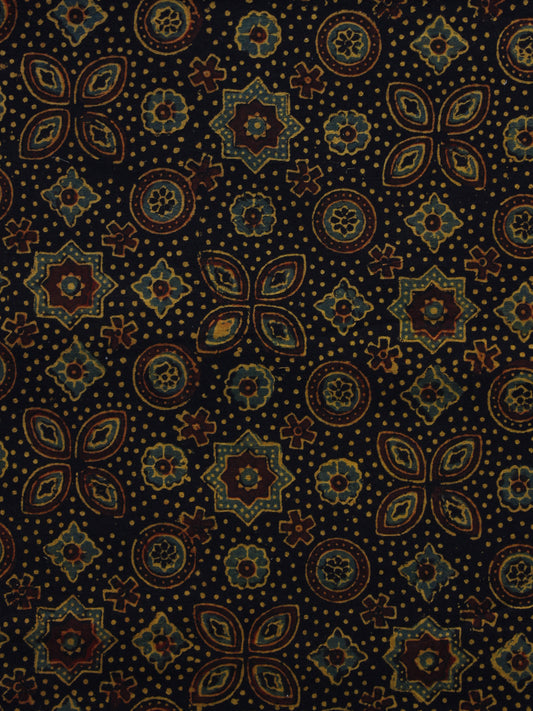 Black Brown Yellow Green Ajrakh Hand Block Printed Cotton Blouse Fabric - BPA045