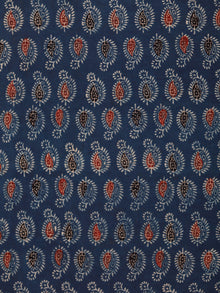 Indigo Black Rust Beige Ajrakh Hand Block Printed Cotton Fabric Per Meter - F003F1778