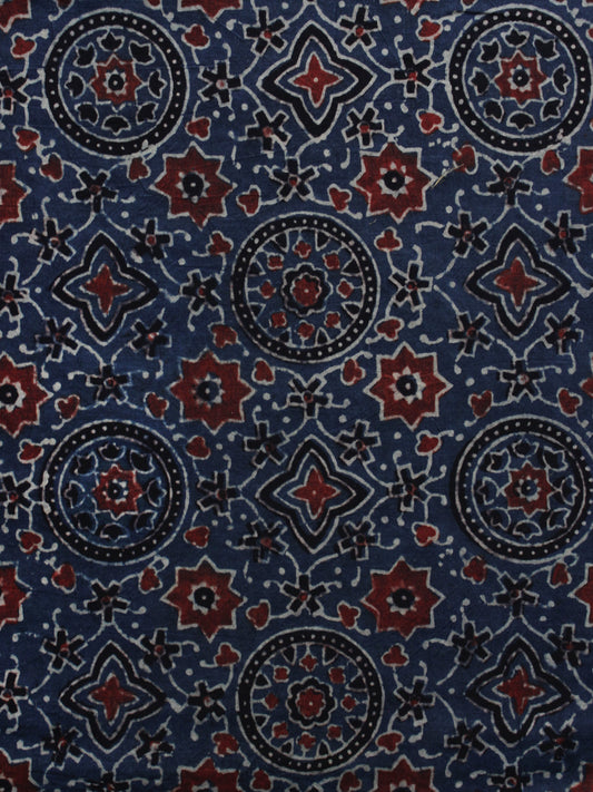 Indigo Red Black Ajrakh Printed Cotton Fabric Per Meter - F003F1158