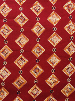 Maroon Peach Black Ajrakh Hand Block Printed Rayon Fabric Per Meter - F003F1547