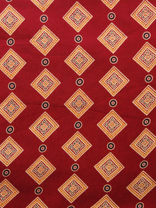 Maroon Peach Black Ajrakh Hand Block Printed Rayon Fabric Per Meter - F003F1547