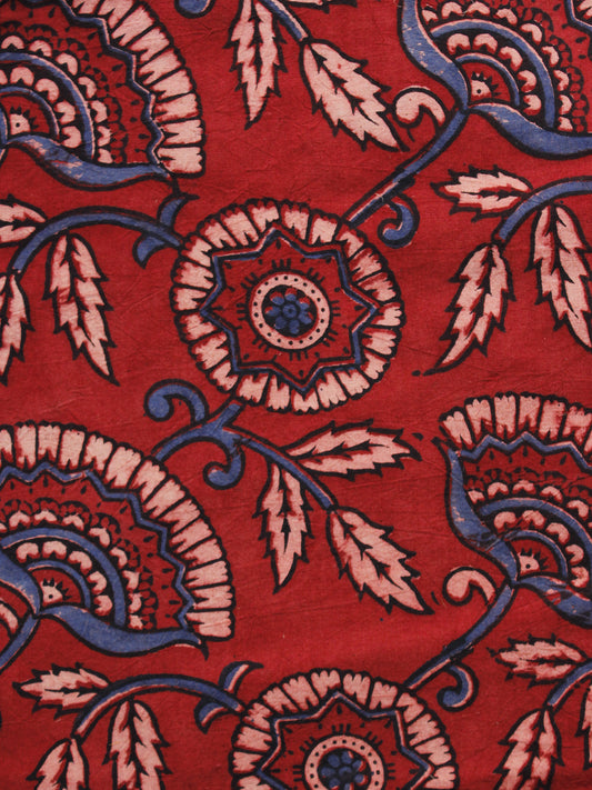 Red Blue Baby Pink Ajrakh Hand Block Printed Cotton Blouse Fabric - BPA069