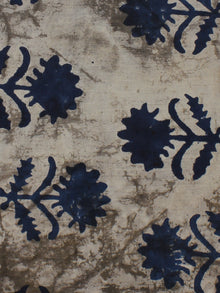 Beige Blue Hand Block Printed Cotton Cambric Fabric Per Meter - F0916122