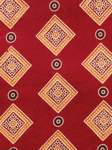 Maroon Peach Black Ajrakh Hand Block Printed Rayon Fabric Per Meter - F003F1547